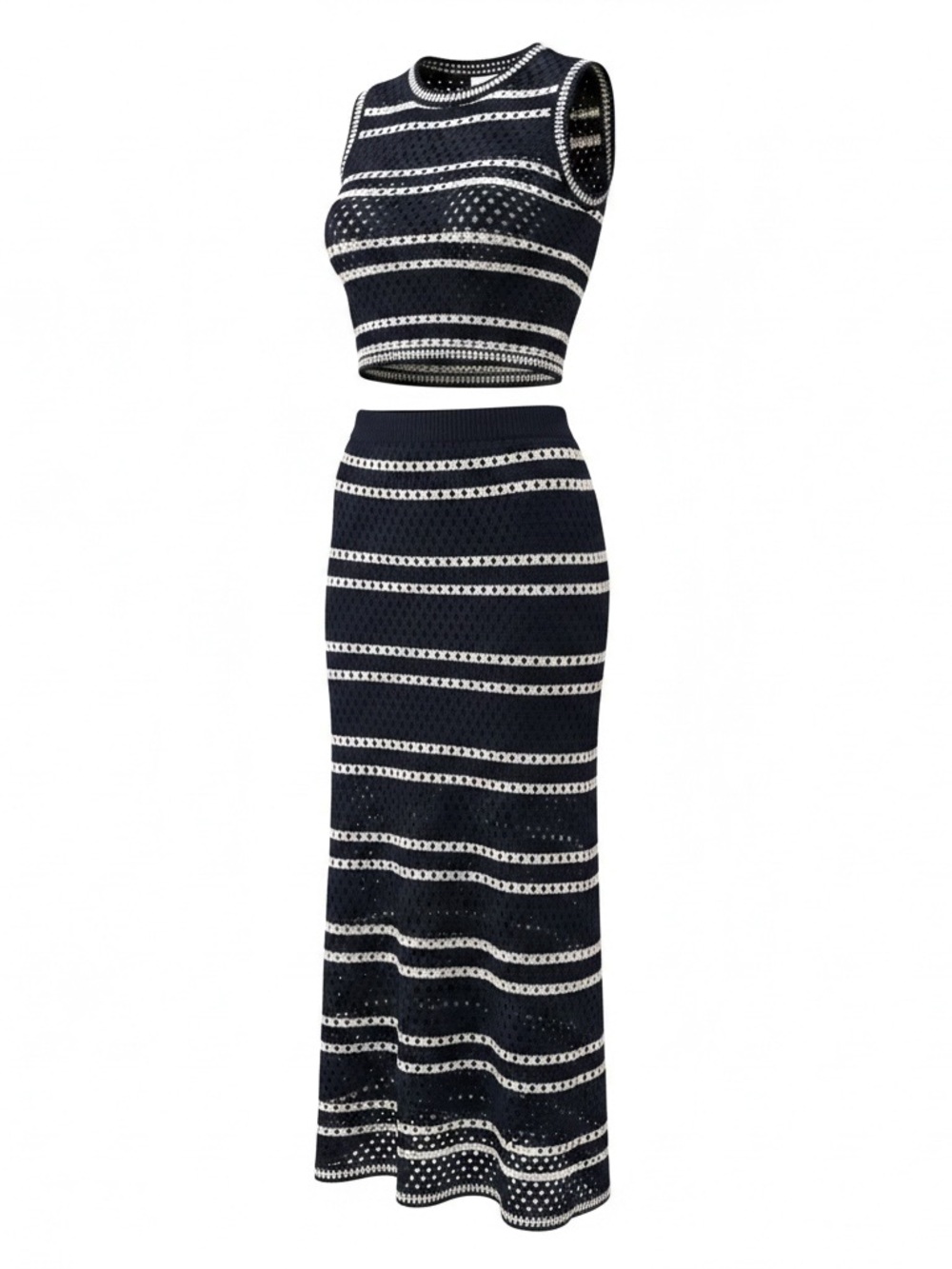 Solitaire Blue & White Striped Knit Maxi Skirt
